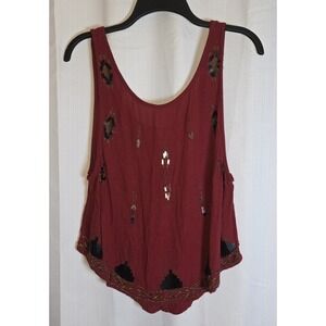 Free People Bad Girls Do It Well Beaded Tank Size Medium Burgundy Fly Away Sides